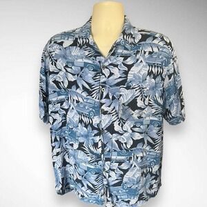 PANAMA JACK‎ Blue Hawaiian Floral Car Short Sleeve Button Down Shirt Shirt | EUC